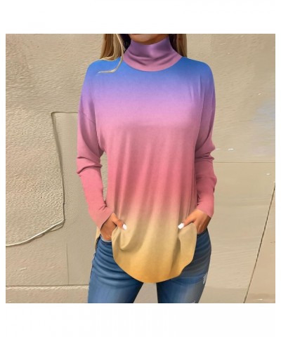 Women's T-Shirts Long Sleeve Printing Blouse Turtleneck Tunic Pullovers Vintage Loose Fit Tops Comfy Y2k Sweatshirts 2-purple...