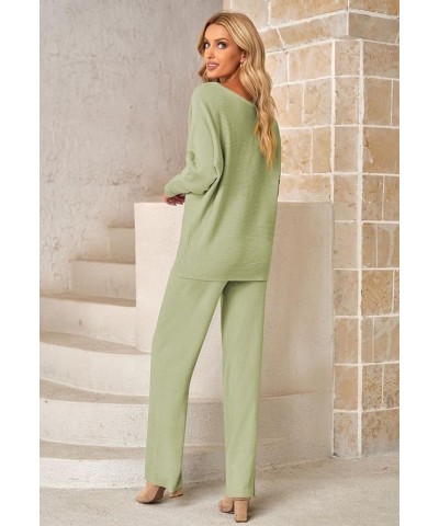 Womens 2 Piece Outfit Set Long Sleeve Knit Pullover Sweater Top and Wide Leg Pants Sweatsuit B Green $28.06 Activewear