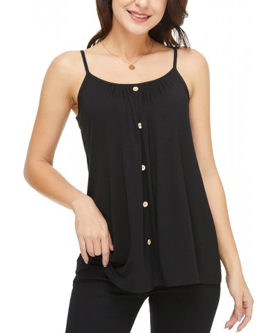 Women's Cami with Built in Bra Cup Casual Flowy Swing Pleated Tank Top with Adjustable Strap (S-4XL) D black $14.74 Tanks