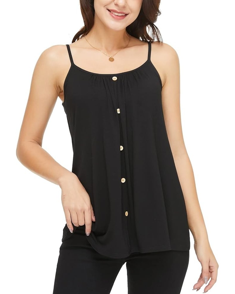 Women's Cami with Built in Bra Cup Casual Flowy Swing Pleated Tank Top with Adjustable Strap (S-4XL) D black $14.74 Tanks