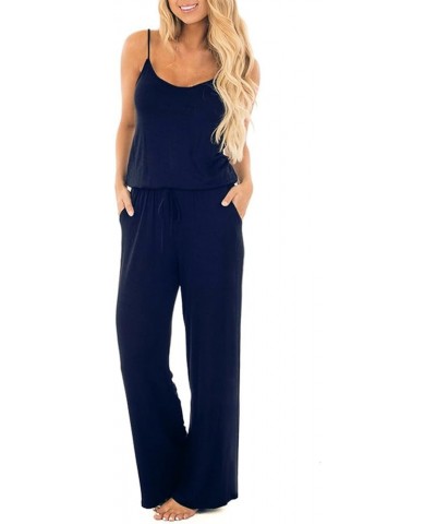 Women's Floral Printed Jumpsuits Solid Rompers Casual Comfy Striped Jumpsuit with Pockets 3 Navy Blue $12.00 Jumpsuits