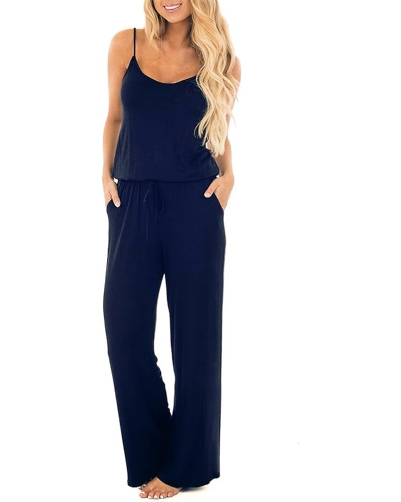 Women's Floral Printed Jumpsuits Solid Rompers Casual Comfy Striped Jumpsuit with Pockets 3 Navy Blue $12.00 Jumpsuits