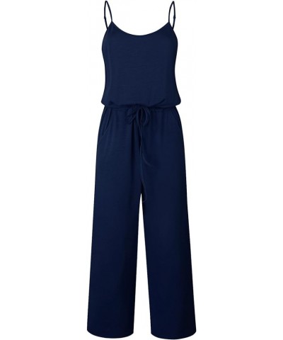 Women's Floral Printed Jumpsuits Solid Rompers Casual Comfy Striped Jumpsuit with Pockets 3 Navy Blue $12.00 Jumpsuits