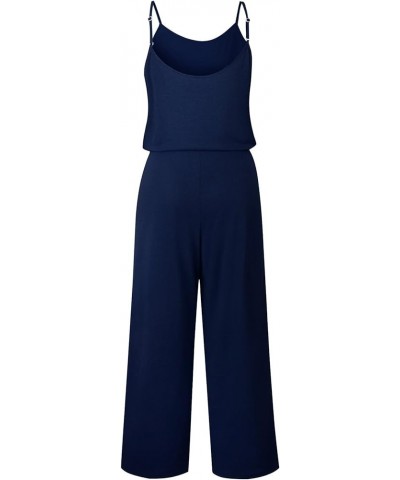 Women's Floral Printed Jumpsuits Solid Rompers Casual Comfy Striped Jumpsuit with Pockets 3 Navy Blue $12.00 Jumpsuits