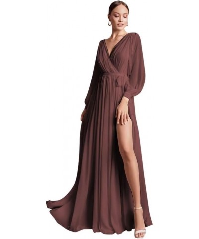 Long Sleeve Formal Dress Slit V Neck Chiffon Bridesmaid Dresses for Wedding Maxi Dress Burgundy $28.00 Dresses