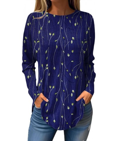 Long Sleeve Shirts for Women Geometry Printed Round Neck Tunic Pullover Tops Trendy Dressy Loose Fit Blouse 19blue $6.48 Tops