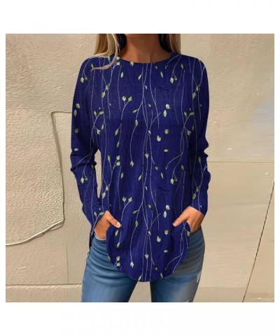 Long Sleeve Shirts for Women Geometry Printed Round Neck Tunic Pullover Tops Trendy Dressy Loose Fit Blouse 19blue $6.48 Tops