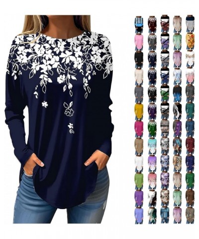 Long Sleeve Shirts for Women Geometry Printed Round Neck Tunic Pullover Tops Trendy Dressy Loose Fit Blouse 19blue $6.48 Tops