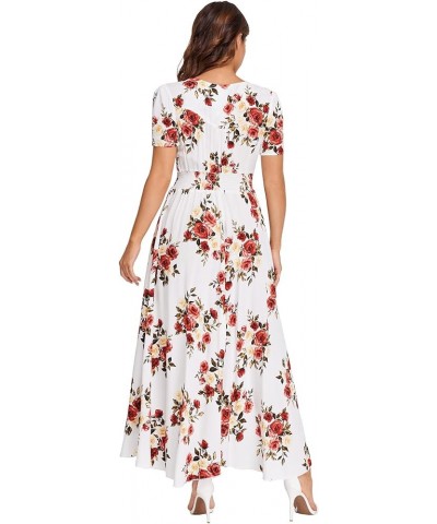 Women Button Up Floral Print Party Split Flowy Maxi Dress White and Floral $20.00 Dresses