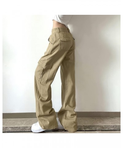 High Waist Baggy Cargo Jeans for Women Flap Pocket Relaxed Fit Straight Wide Leg Y2K Fashion Jeans B khaki $13.20 Jeans