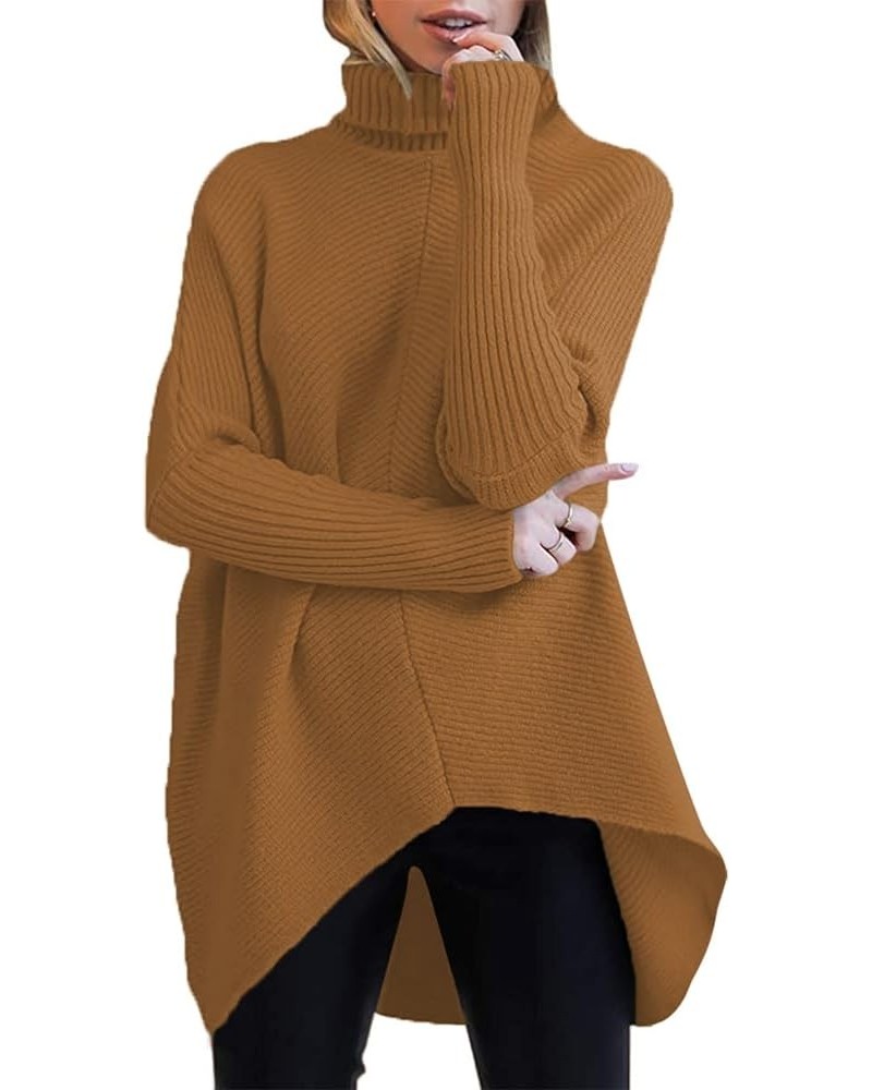 Womens Turtleneck Long Sleeve Sweater Irregular Hem Casual Pullover Knit Tops Caramel $25.19 Sweaters