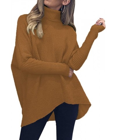 Womens Turtleneck Long Sleeve Sweater Irregular Hem Casual Pullover Knit Tops Caramel $25.19 Sweaters