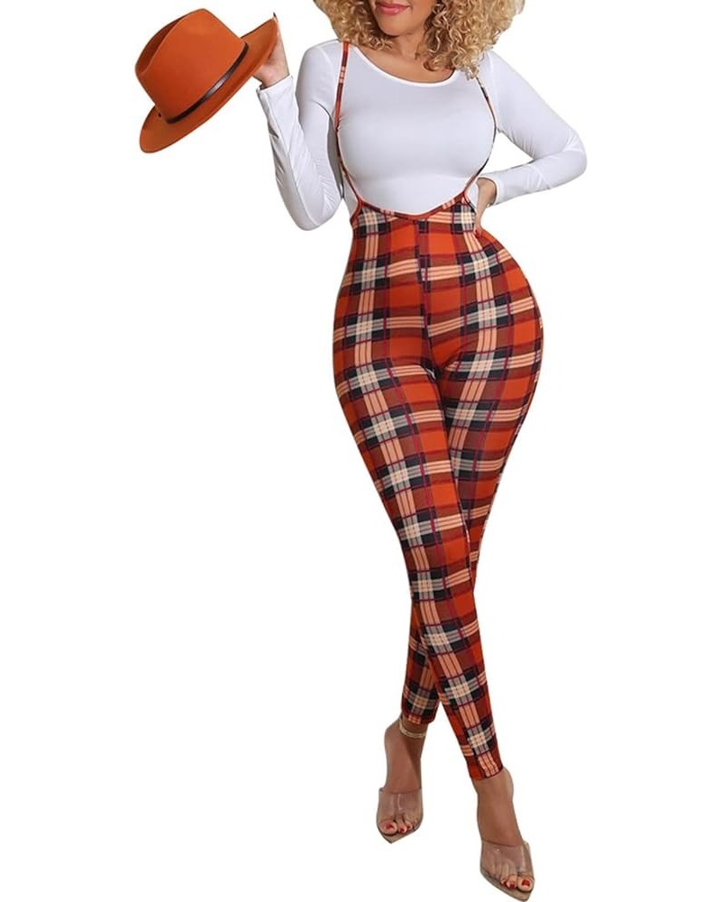 Womens Sexy Off Shoulder Tie Crop Top Plaid Print Bell Pants Suspenders Set 2 Piece Outfits Jumpsuits Overalls 2 Orange $26.9...