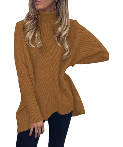 Womens Turtleneck Long Sleeve Sweater Irregular Hem Casual Pullover Knit Tops Caramel $25.19 Sweaters