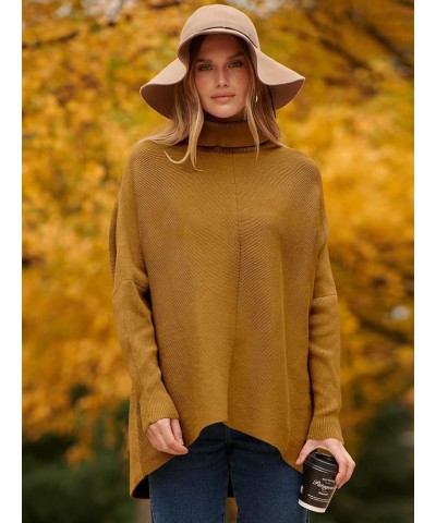 Womens Turtleneck Long Sleeve Sweater Irregular Hem Casual Pullover Knit Tops Caramel $25.19 Sweaters