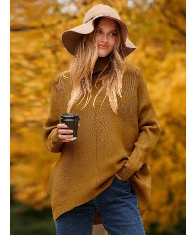 Womens Turtleneck Long Sleeve Sweater Irregular Hem Casual Pullover Knit Tops Caramel $25.19 Sweaters