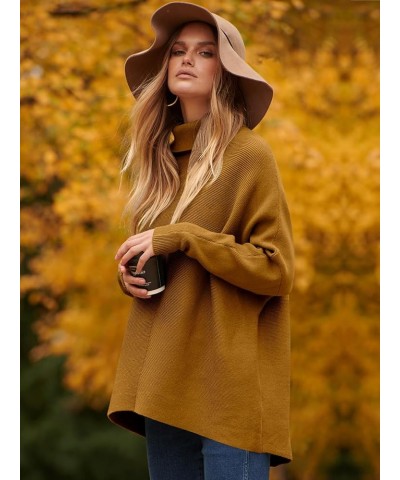 Womens Turtleneck Long Sleeve Sweater Irregular Hem Casual Pullover Knit Tops Caramel $25.19 Sweaters