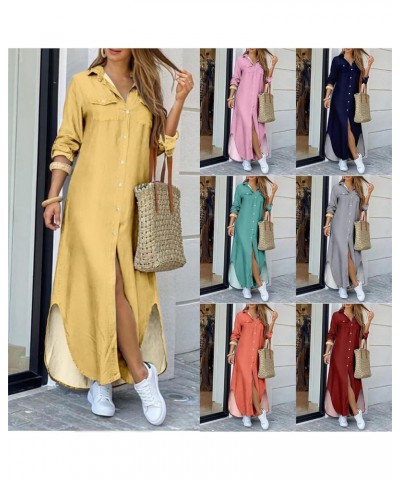 Women's Casual Loose Maxi Shirt Dress Lapel Rolled up Sleeve Button Down Dress Floral Print Open Front Long Dresses Pink $19....