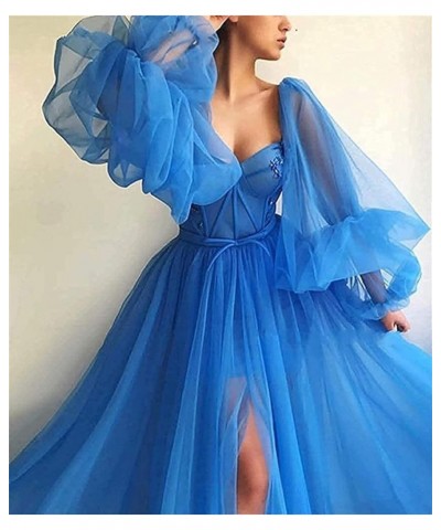 Women's Puffy Sleeve Prom Dress Ball Gown Tulle Sweetheart Wedding Formal Evening Dresses with Split Gold $38.25 Dresses