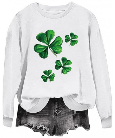 St Patricks Day Shirt Women Graphic Print Tees Shirt Lucky Love Irish Clover Blouse Casual Long Sleeve Pullover Tops White-6-...