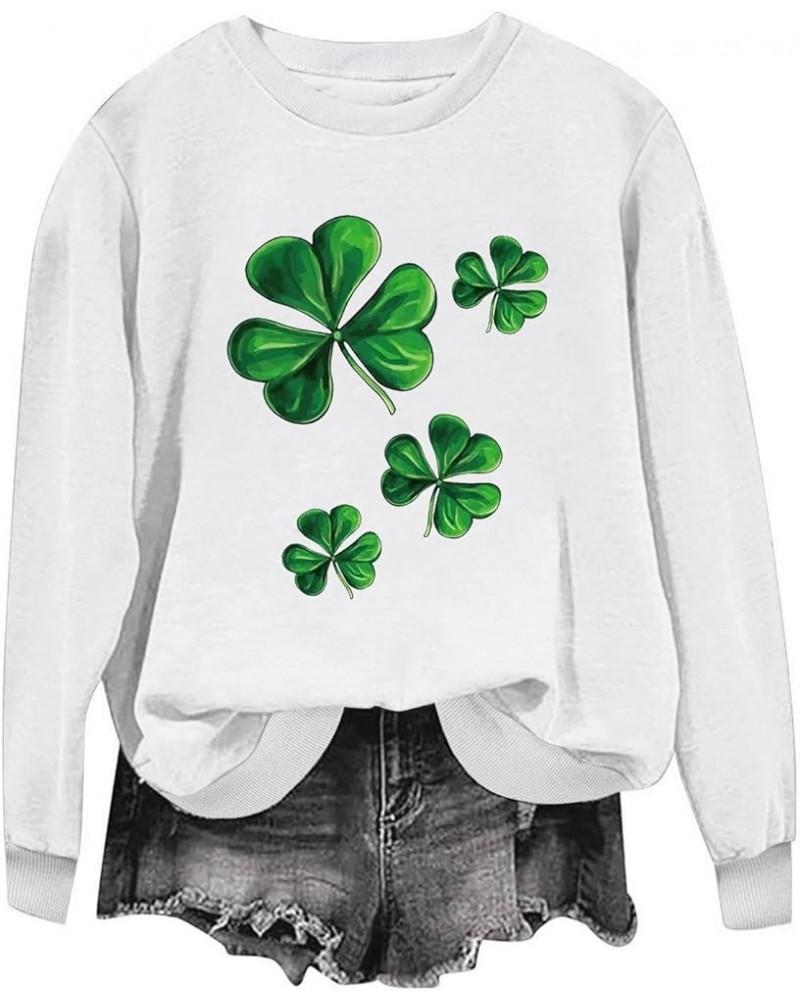 St Patricks Day Shirt Women Graphic Print Tees Shirt Lucky Love Irish Clover Blouse Casual Long Sleeve Pullover Tops White-6-...