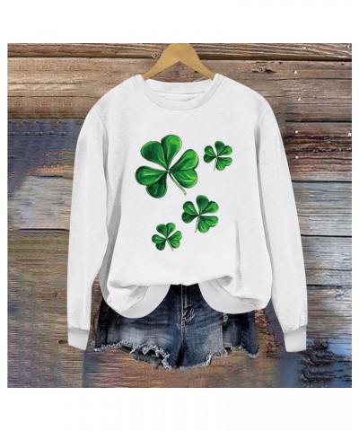 St Patricks Day Shirt Women Graphic Print Tees Shirt Lucky Love Irish Clover Blouse Casual Long Sleeve Pullover Tops White-6-...