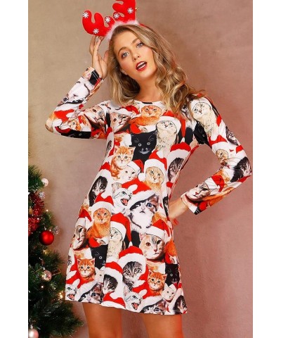 Women's Christmas Printed Tunic Dress Long Sleeve Crewneck Casual Costume Christmas Cat $14.83 Dresses