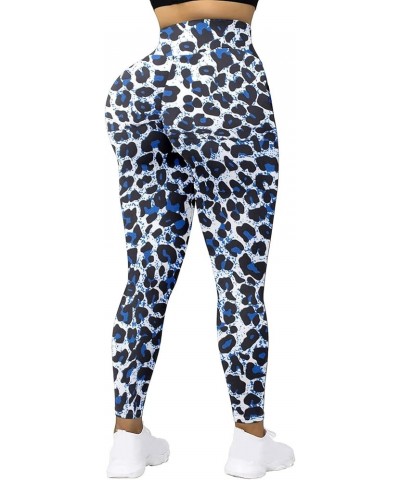 Running Leggings Women's High Waist Butt-Lifting Sports Tights Leopard/Camo Print Slim Casual Yoga Pants Blue $10.82 Activewear