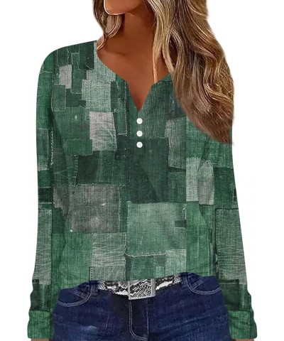 Womens Tops Color Block Patchwork Shirts Fall Tunics Fashion 2023 Dressy Casual Henley V Neck Tops S726-green $10.79 Tops