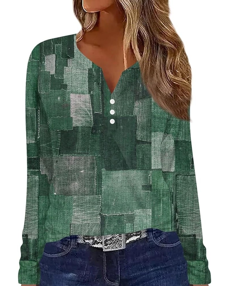 Womens Tops Color Block Patchwork Shirts Fall Tunics Fashion 2023 Dressy Casual Henley V Neck Tops S726-green $10.79 Tops