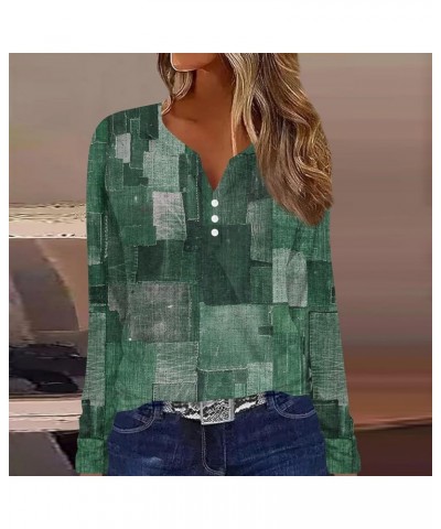 Womens Tops Color Block Patchwork Shirts Fall Tunics Fashion 2023 Dressy Casual Henley V Neck Tops S726-green $10.79 Tops