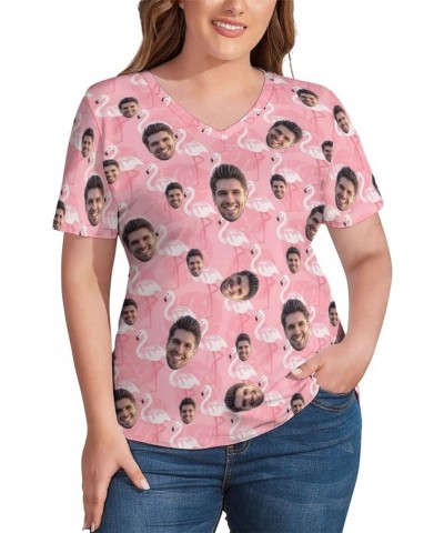 Women Personalized Hawaiian Shirt Funny Custom Face Photo Button Down Short Sleeve Summer Beach Vacation Blouse Tops Flamingo...