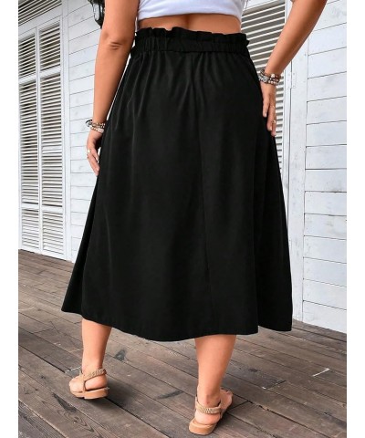 Women's Plus Size Elastic High Waist Button Front Loose A Line Midi Skirt with Pocket Black $21.08 Skirts