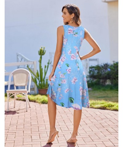 Summer Casual Dresses for Women Sleeveless Midi Dress Swing Tank Sundress Pleated Tshirt Dress with Pockets Light Blue Floral...