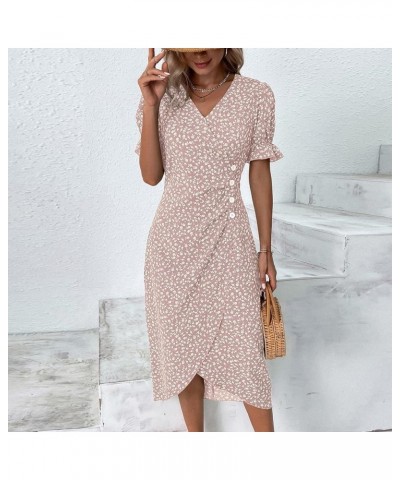 Summer Dresses for Women 2024 Casual Trendy Beach Dress V Neck A-line Boho Floral Short Sleeve Wrap Hem Maxi Dress Pink $8.63...