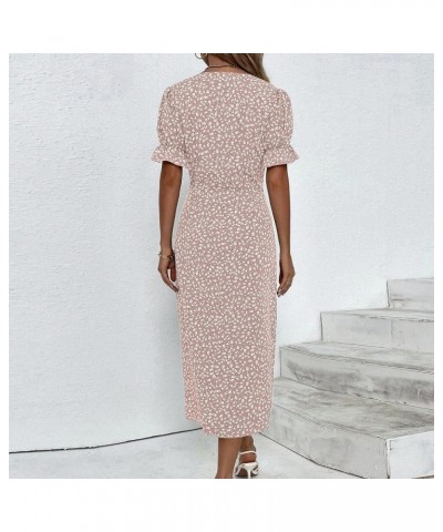 Summer Dresses for Women 2024 Casual Trendy Beach Dress V Neck A-line Boho Floral Short Sleeve Wrap Hem Maxi Dress Pink $8.63...