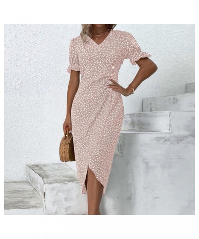 Summer Dresses for Women 2024 Casual Trendy Beach Dress V Neck A-line Boho Floral Short Sleeve Wrap Hem Maxi Dress Pink $8.63...