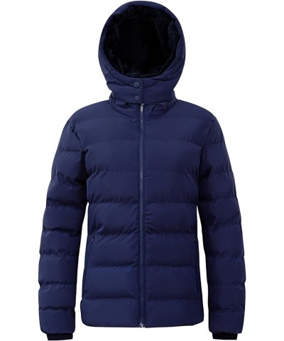 Women's Hooded Winter Coat Faux Fur Lined Warm Puffer Jacket Thicken Cotton Parka with Removable Hood Navy $36.95 Jackets