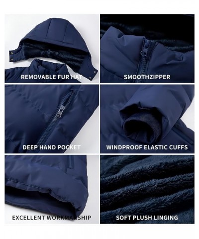 Women's Hooded Winter Coat Faux Fur Lined Warm Puffer Jacket Thicken Cotton Parka with Removable Hood Navy $36.95 Jackets