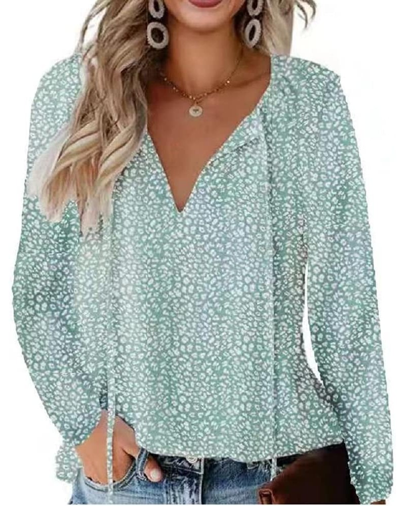 Women's Short Sleeve Casual Shirts Boho Floral Print V Neck Tops Loose Blouses Green Long Sleeve $10.92 Blouses