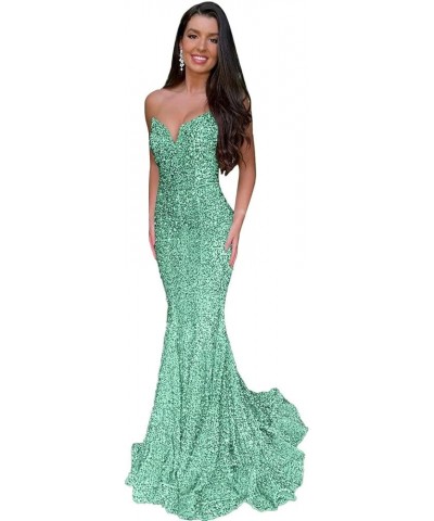 Mermaid Sequin Prom Dresses 2023 Long Formal Dresses with Train Strapless Backless V-Neck Trumpet Evening Gowns for Women Sag...