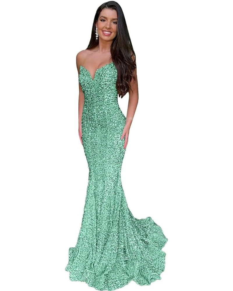 Mermaid Sequin Prom Dresses 2023 Long Formal Dresses with Train Strapless Backless V-Neck Trumpet Evening Gowns for Women Sag...