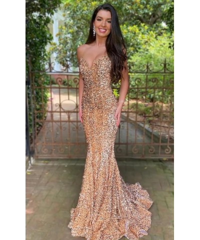 Mermaid Sequin Prom Dresses 2023 Long Formal Dresses with Train Strapless Backless V-Neck Trumpet Evening Gowns for Women Sag...