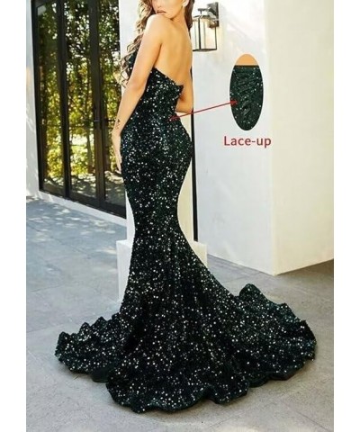 Mermaid Sequin Prom Dresses 2023 Long Formal Dresses with Train Strapless Backless V-Neck Trumpet Evening Gowns for Women Sag...