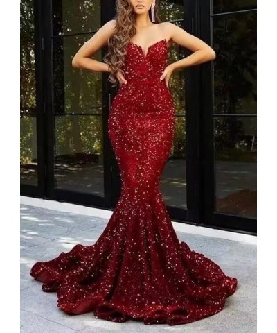 Mermaid Sequin Prom Dresses 2023 Long Formal Dresses with Train Strapless Backless V-Neck Trumpet Evening Gowns for Women Sag...