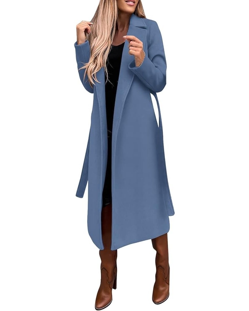 Women's Faux Wool Coats Thin Coats Trench Long Jacket Ladies Slim Long Belt Elegant Fall Overcoat Jacket Outwear Navy $20.29 ...