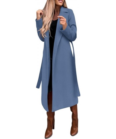 Women's Faux Wool Coats Thin Coats Trench Long Jacket Ladies Slim Long Belt Elegant Fall Overcoat Jacket Outwear Navy $20.29 ...