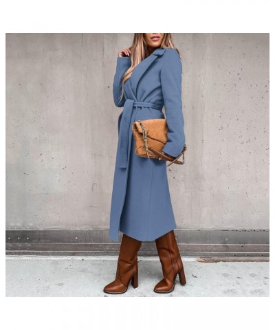 Women's Faux Wool Coats Thin Coats Trench Long Jacket Ladies Slim Long Belt Elegant Fall Overcoat Jacket Outwear Navy $20.29 ...