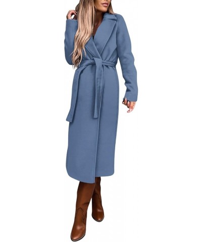 Women's Faux Wool Coats Thin Coats Trench Long Jacket Ladies Slim Long Belt Elegant Fall Overcoat Jacket Outwear Navy $20.29 ...