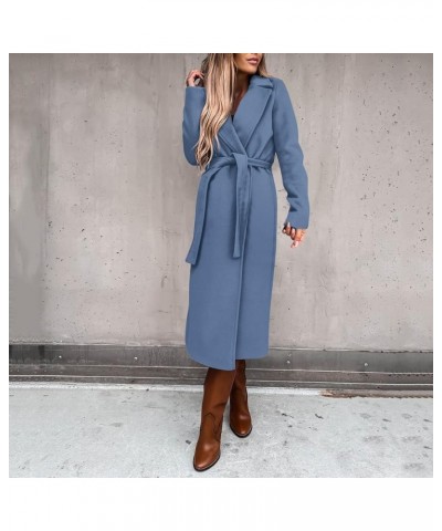 Women's Faux Wool Coats Thin Coats Trench Long Jacket Ladies Slim Long Belt Elegant Fall Overcoat Jacket Outwear Navy $20.29 ...